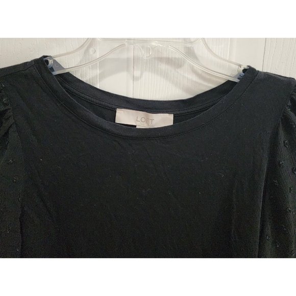 Loft Women's Blouse Top Short Sheer Sleeves Clipdot Black Size XXS Pima Cotton - Picture 2 of 7